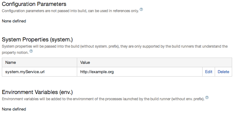 Build parameters