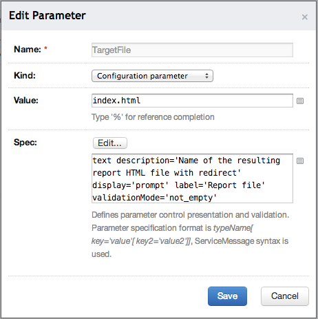 Target file parameter configuration
