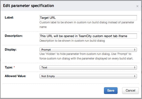 Target url parameter specification
