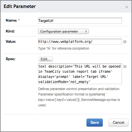 Target url parameter configuration